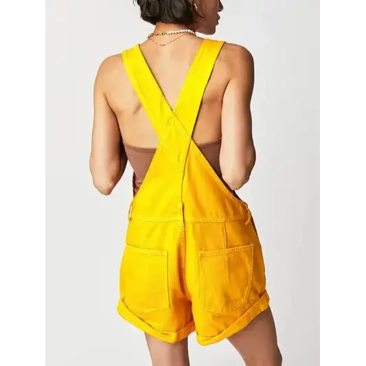 Square Neck Wide Strap Denim Overalls.
