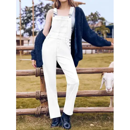 Square Neck Wide Strap Denim Overalls.