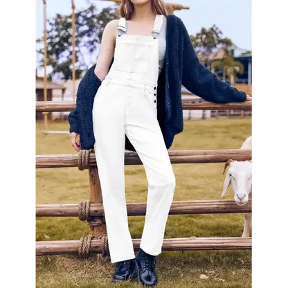 Square Neck Wide Strap Denim Overalls.