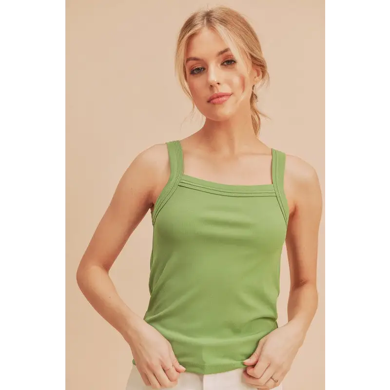 Square Neck Wide Strap Tank.