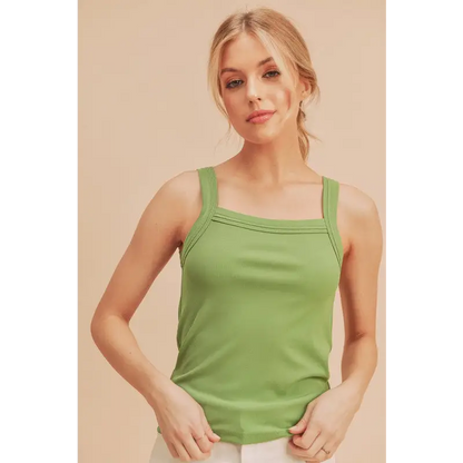 Square Neck Wide Strap Tank.