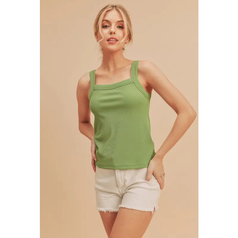 Square Neck Wide Strap Tank.
