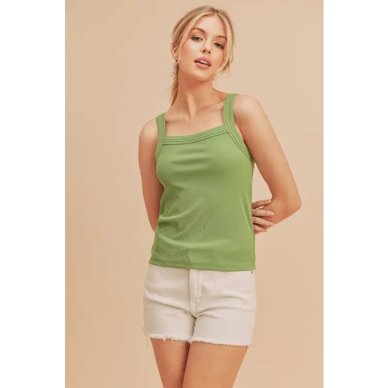 Square Neck Wide Strap Tank.