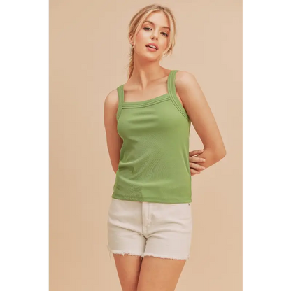 Square Neck Wide Strap Tank.