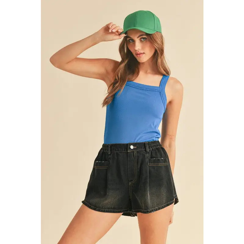 Square Neck Wide Strap Tank.