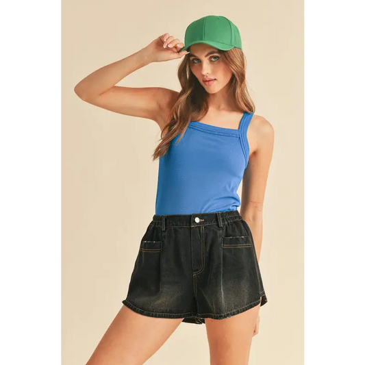Square Neck Wide Strap Tank.