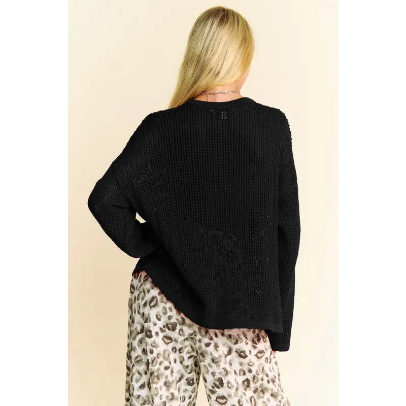 Star Front Crochet Drop Shoulder Knit Top.
