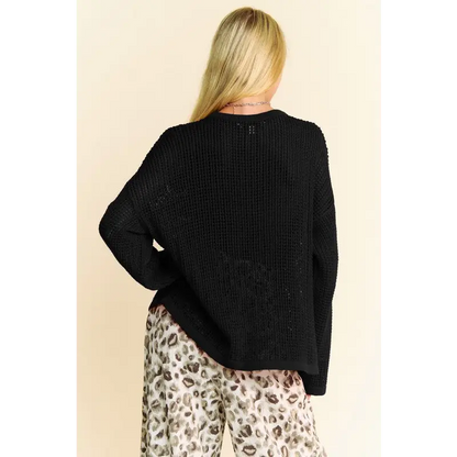 Star Front Crochet Drop Shoulder Knit Top.