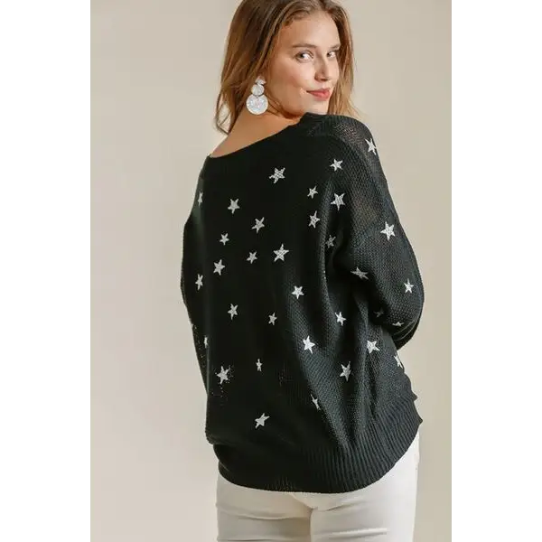 Star V-Neck Long Sleeve Sweater.