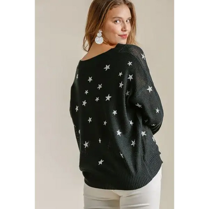 Star V-Neck Long Sleeve Sweater.