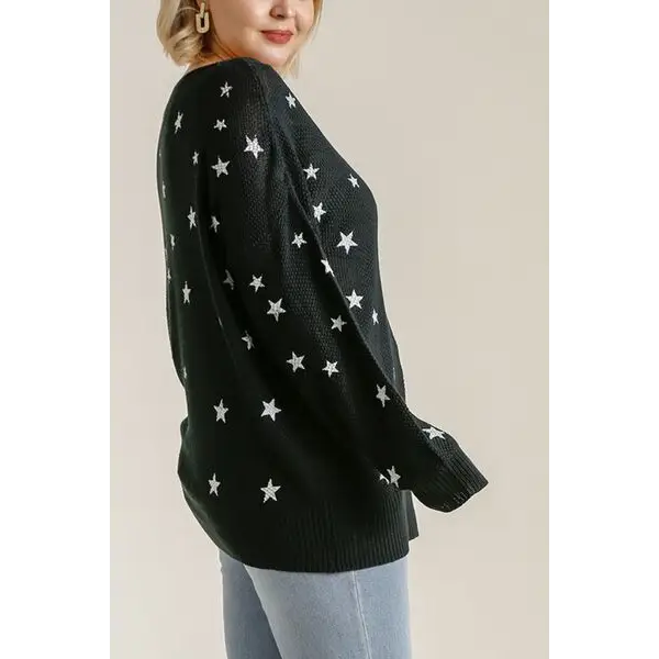 Star V-Neck Long Sleeve Sweater.