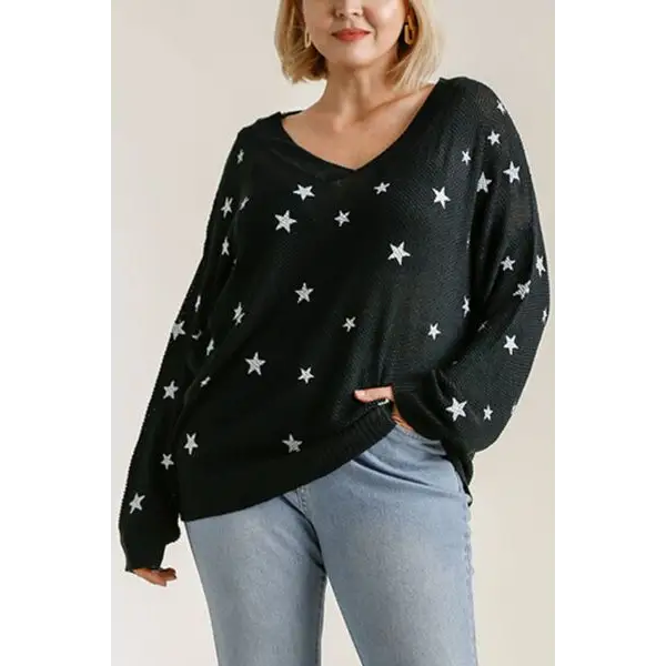 Star V-Neck Long Sleeve Sweater.
