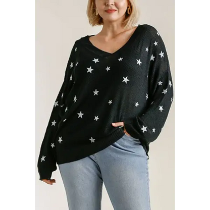 Star V-Neck Long Sleeve Sweater.