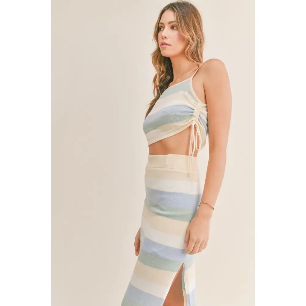 Striped Knit Cami and Midi Skirt Set.