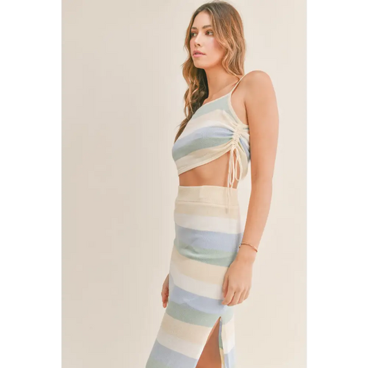 Striped Knit Cami and Midi Skirt Set.