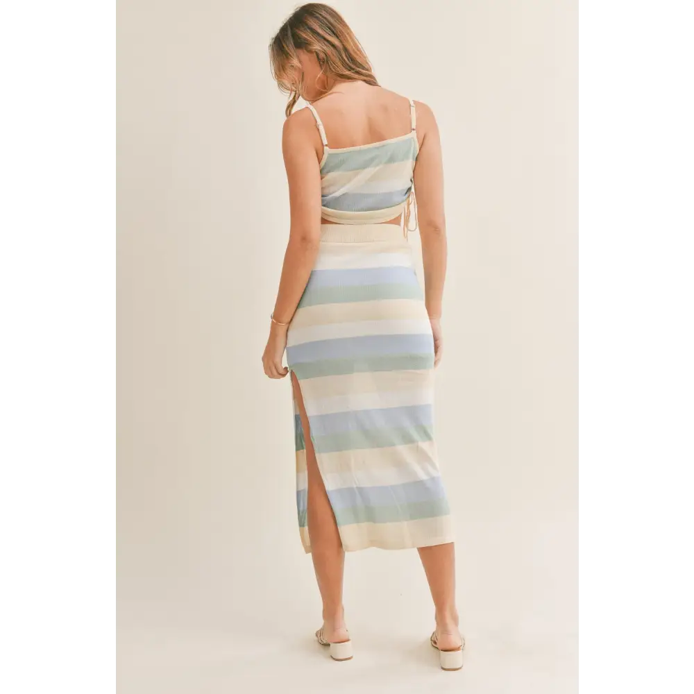 Striped Knit Cami and Midi Skirt Set.