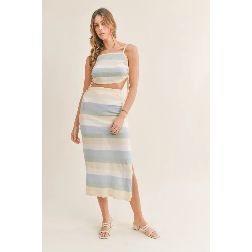 Striped Knit Cami and Midi Skirt Set.