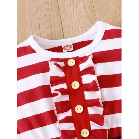 Striped & Stars Ruffled Round Neck Cap Sleeve Dress.