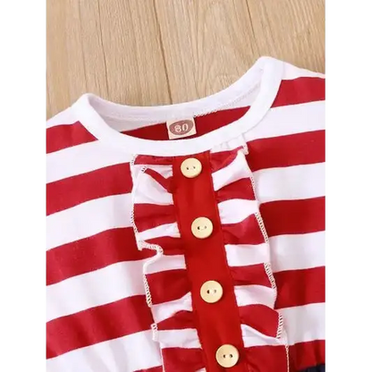 Striped & Stars Ruffled Round Neck Cap Sleeve Dress.