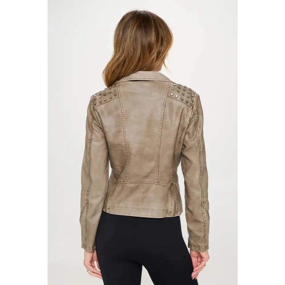Studded Classic Moto Faux Leather Jacket.