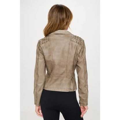Studded Classic Moto Faux Leather Jacket.