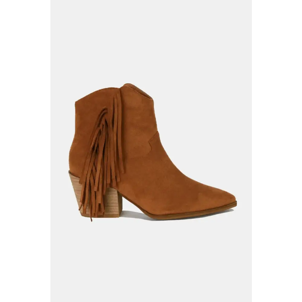 Suede Fringe Point Toe Ankle Boots.