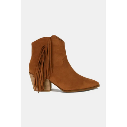 Suede Fringe Point Toe Ankle Boots.