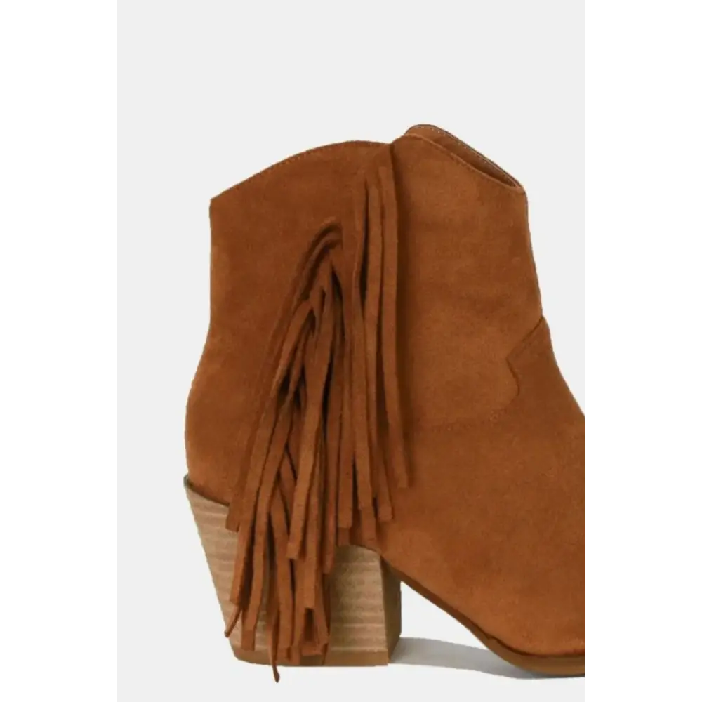 Suede Fringe Point Toe Ankle Boots.