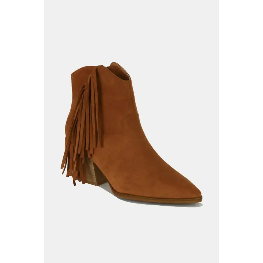 Suede Fringe Point Toe Ankle Boots.
