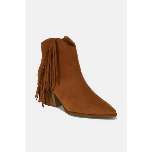 Suede Fringe Point Toe Ankle Boots.