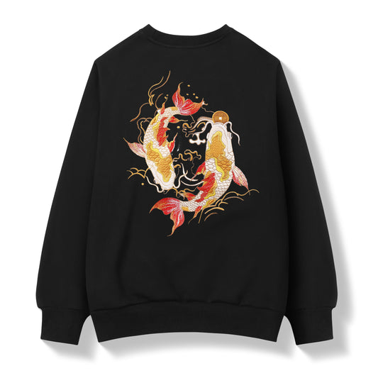 Golden Koi Fish Embroidery Sweater