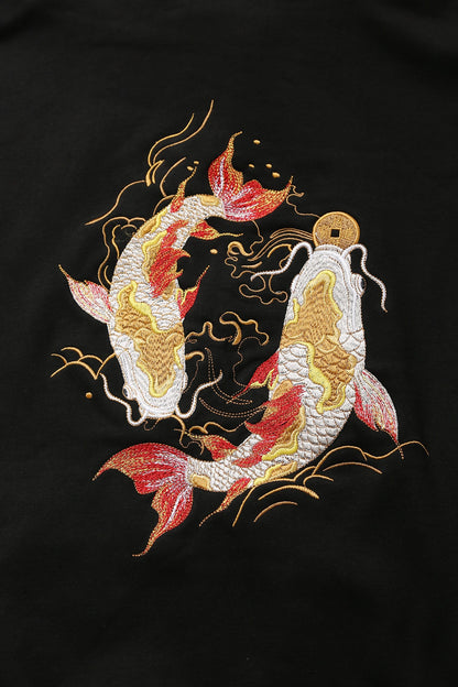 Golden Koi Fish Embroidery Sweater