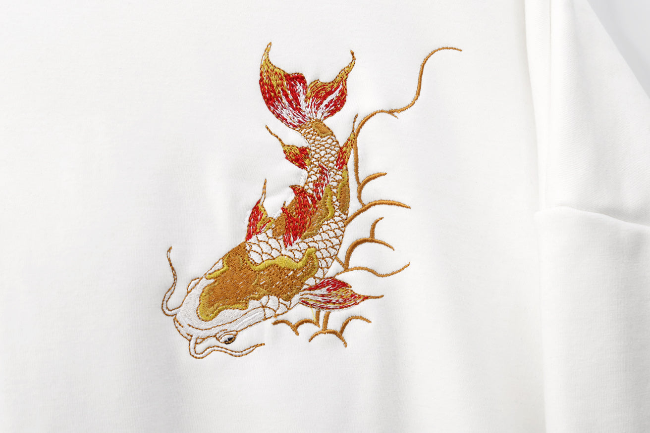 Golden Koi Fish Embroidery Sweater