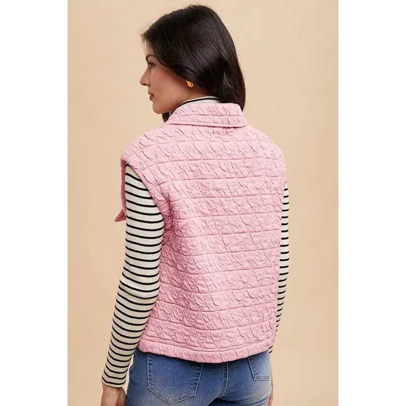 Texture Quilted Snap Down Vest Coat.