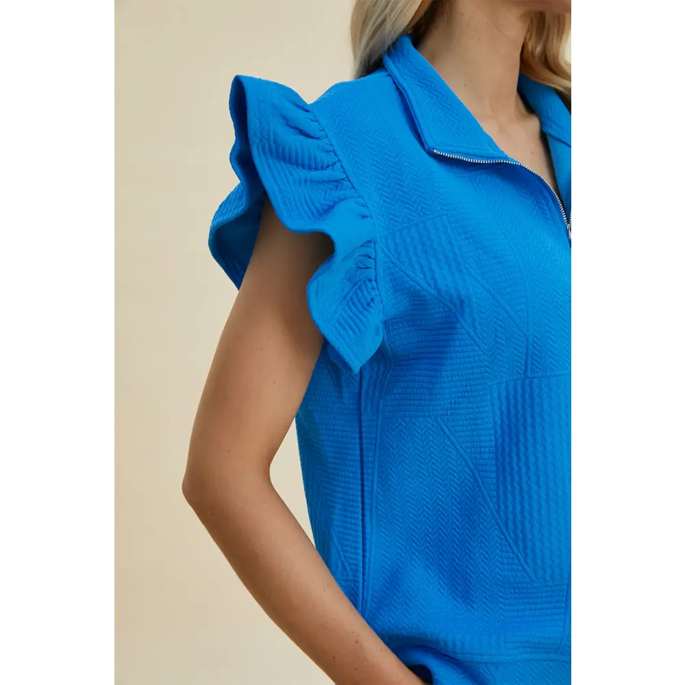 Texture Ruffle Short Sleeve Top and Wide Leg Pants Set - KRIFFA 