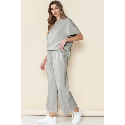 Textured Loose Fit T Shirt & Drawstring Pants Set.