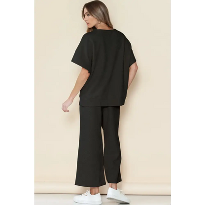 Textured Loose Fit T Shirt & Drawstring Pants Set.