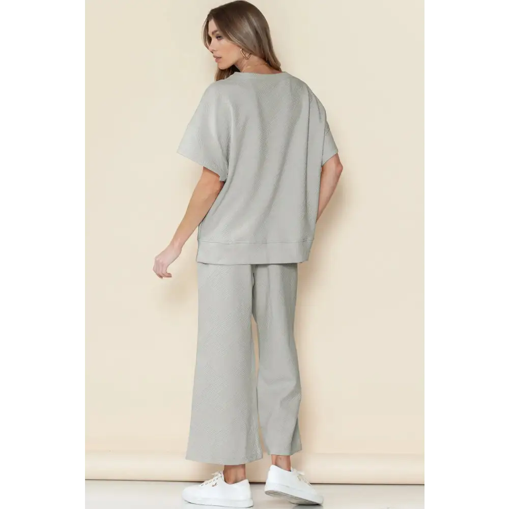 Textured Loose Fit T Shirt & Drawstring Pants Set.