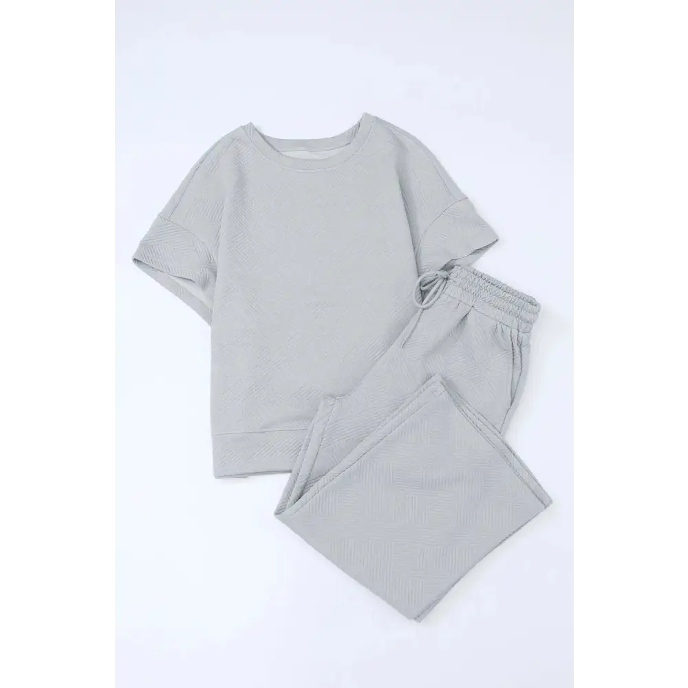 Textured Loose Fit T Shirt & Drawstring Pants Set.