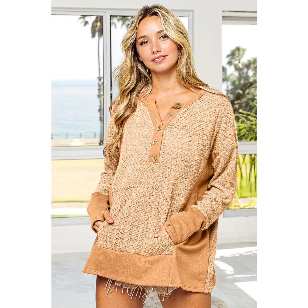 Thumb Opening Long Sleeve Top with Kangaroo Pocket.