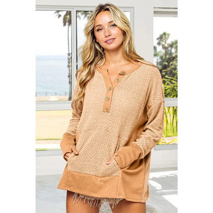 Thumb Opening Long Sleeve Top with Kangaroo Pocket.
