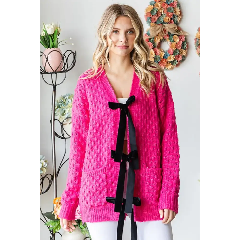 Tie Closure Open Knit Cardigan.