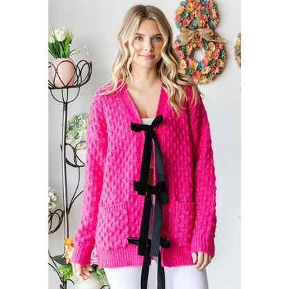 Tie Closure Open Knit Cardigan.