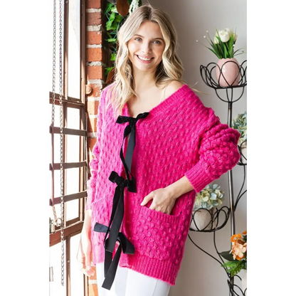 Tie Closure Open Knit Cardigan.
