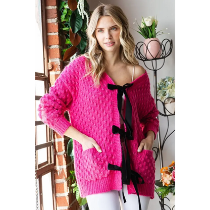 Tie Closure Open Knit Cardigan.