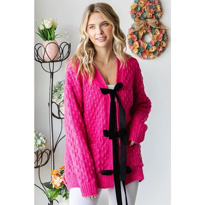 Tie Closure Open Knit Cardigan.