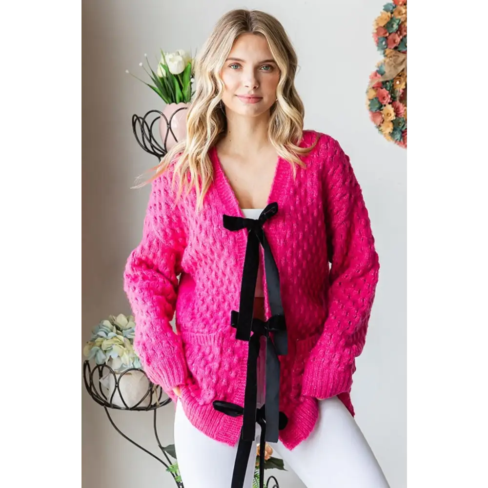 Tie Closure Open Knit Cardigan.