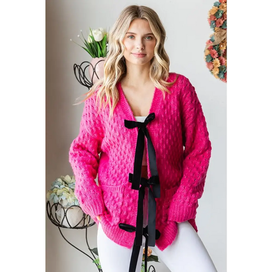 Tie Closure Open Knit Cardigan.