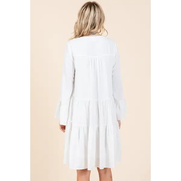 Tiered Notched Flare Sleeve Dress.