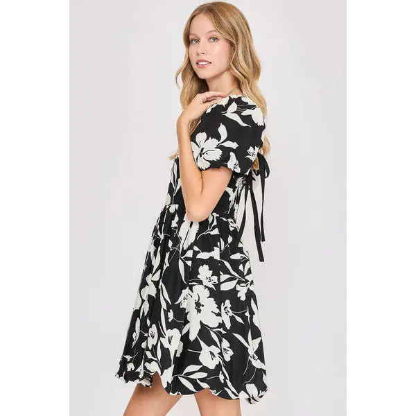 Two Tone Floral Print Babydoll Dress Plus Size.